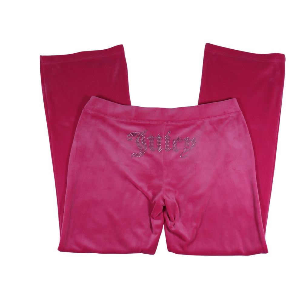 Y2K Juicy Couture Velour Track Pants Large Pink Sweatpants Retro Streetwear